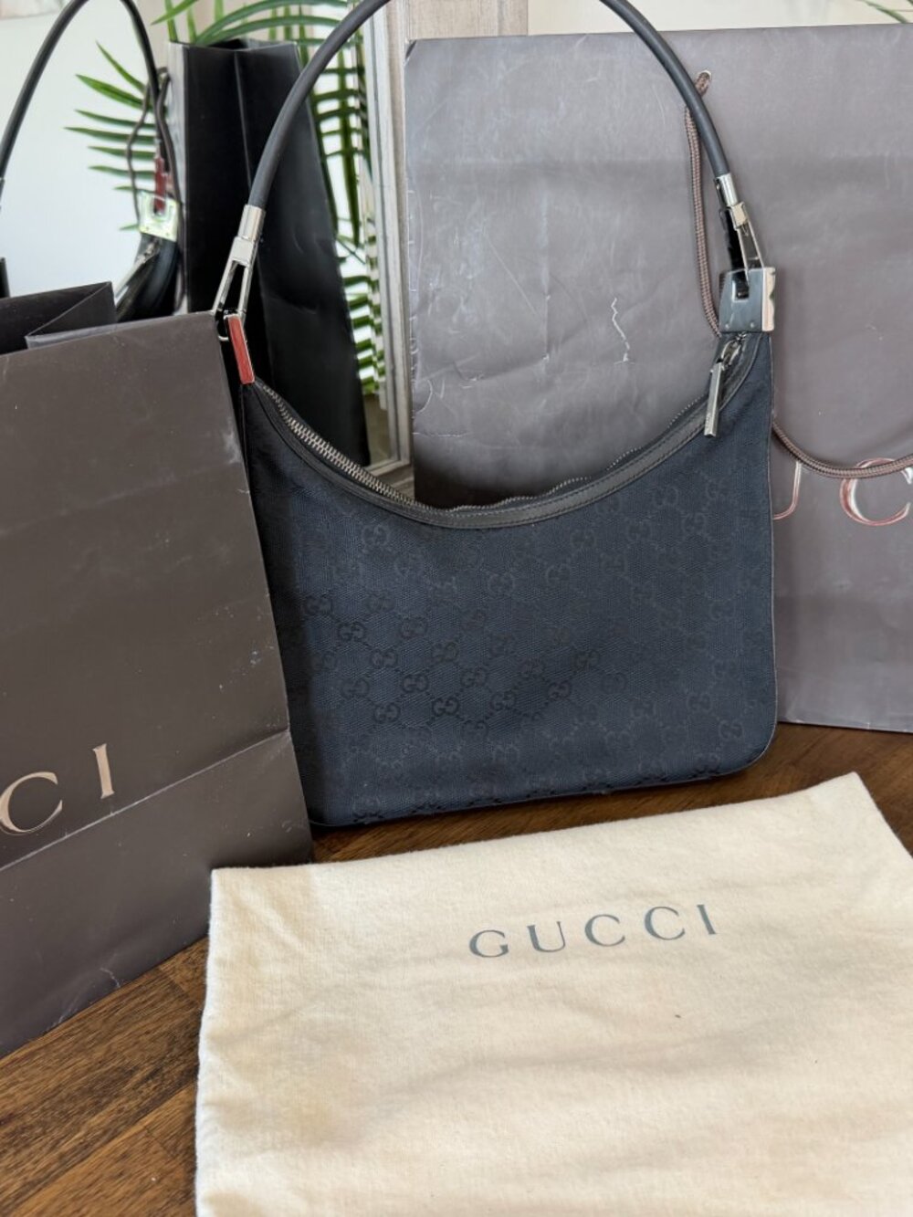 Vintage Gucci Tom Ford Era GG Canvas Hobo Bag